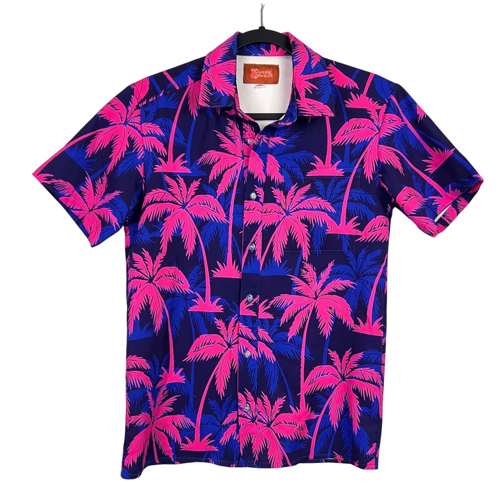 NEW Sleepy Peach Hawaiian Palm Trees Button Up Unisex Pocket Shirt XS